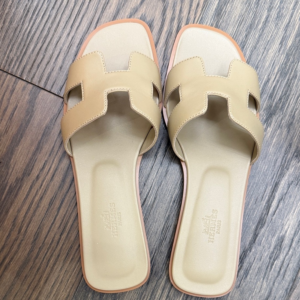 Hermes Women's Beige Oran Slide Sandals